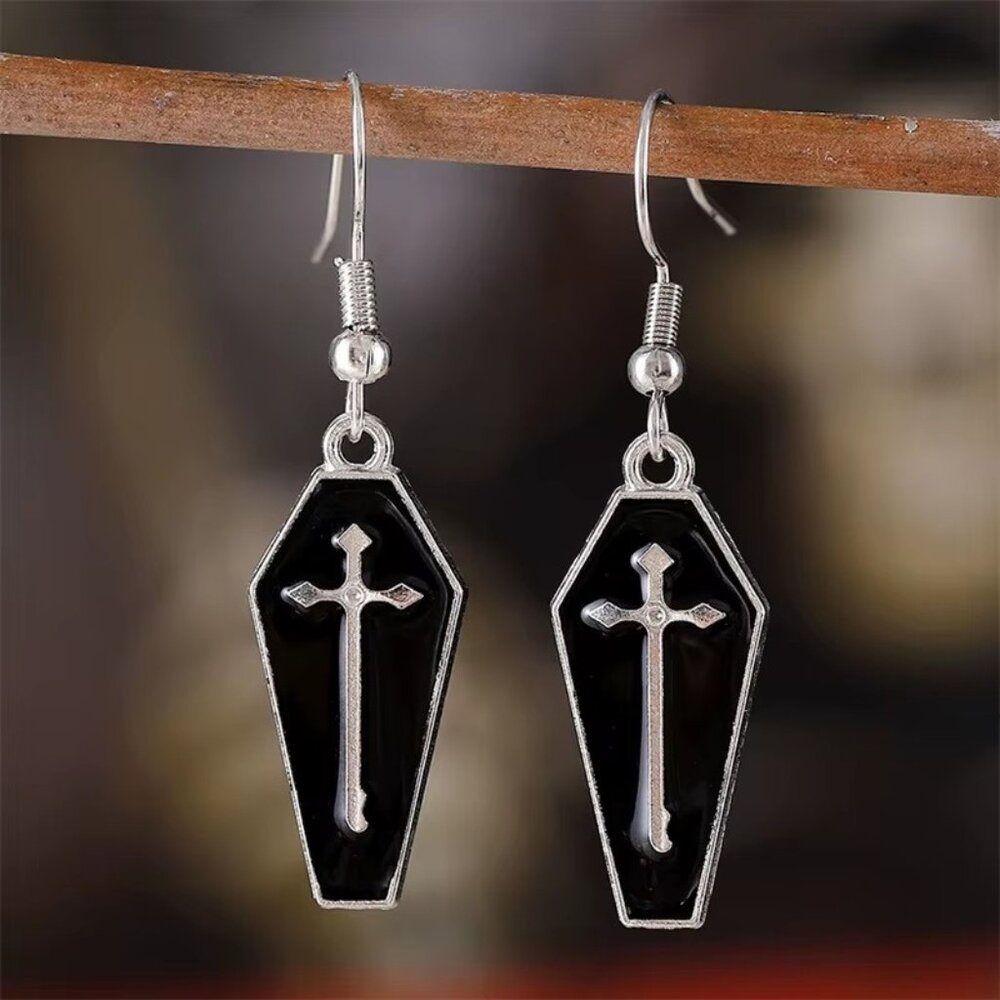 Halloween Coffin Earrings ⚰️ | Black Cross | Gothic Punk Jewelry for Halloween